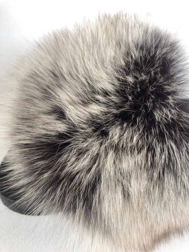 Slides slippers with natural fox fur - silver